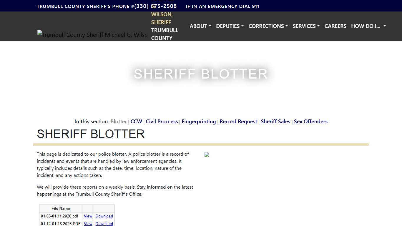 Blotter - Sheriff Trumbull County